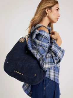 Outlet River Island Blue Suedette Eyelet Slouch Bag