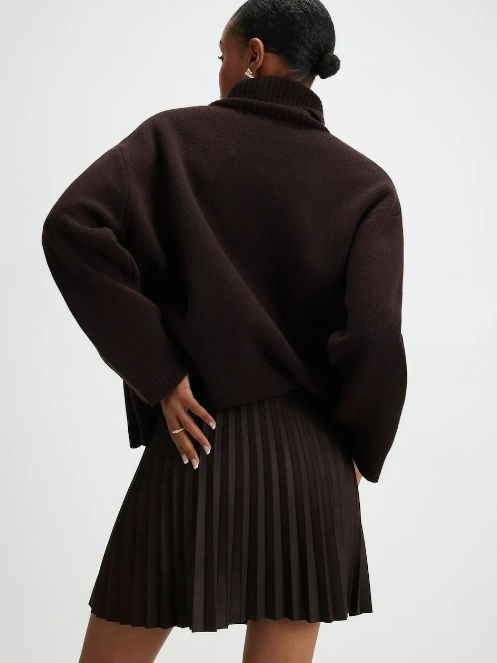 Sale River Island Brown Suedette Button Pleated Mini Skirt
