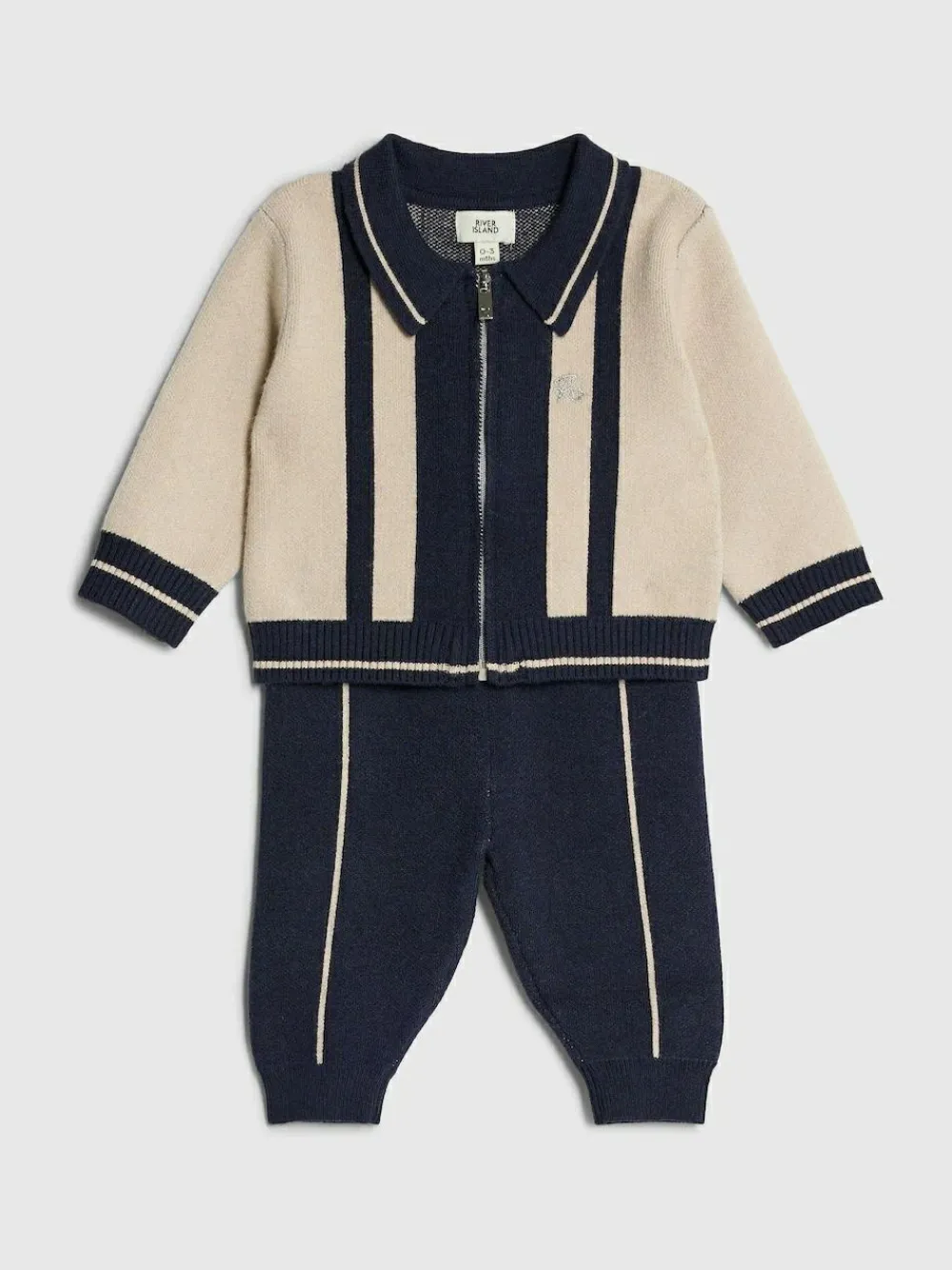 River Island Cream Colour Blocked Zip Through Knitted Set^ Knitwear|Knitwear
