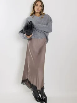 River Island Grey Satin Skirt With Lace^Women Skirts