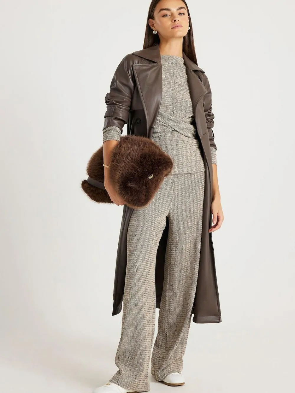 Clearance River Island Grey Texture Wide Leg Relaxed Bottoms