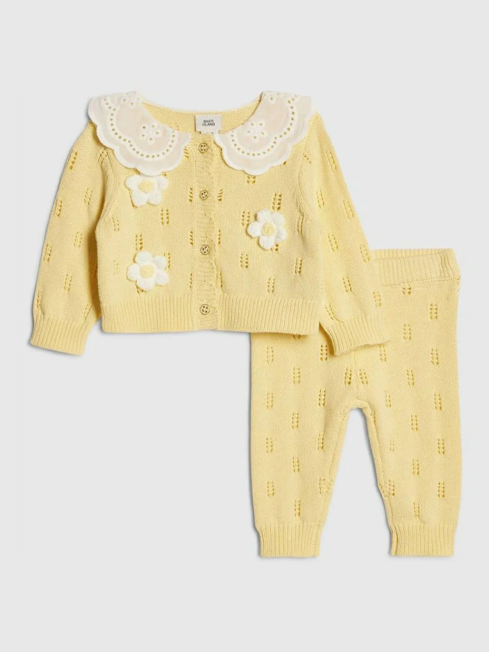 River Island Yellow Broderie Daisy Knitted Cardigan & Leggings Set^ Sets & Coords|Knitwear