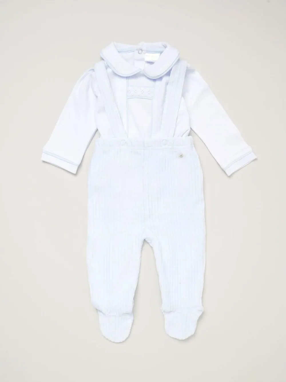 Rock-A-Bye Baby Boutique Baby Blue Velour Dungaree Trousers and Shirt Set^BOY Shirts