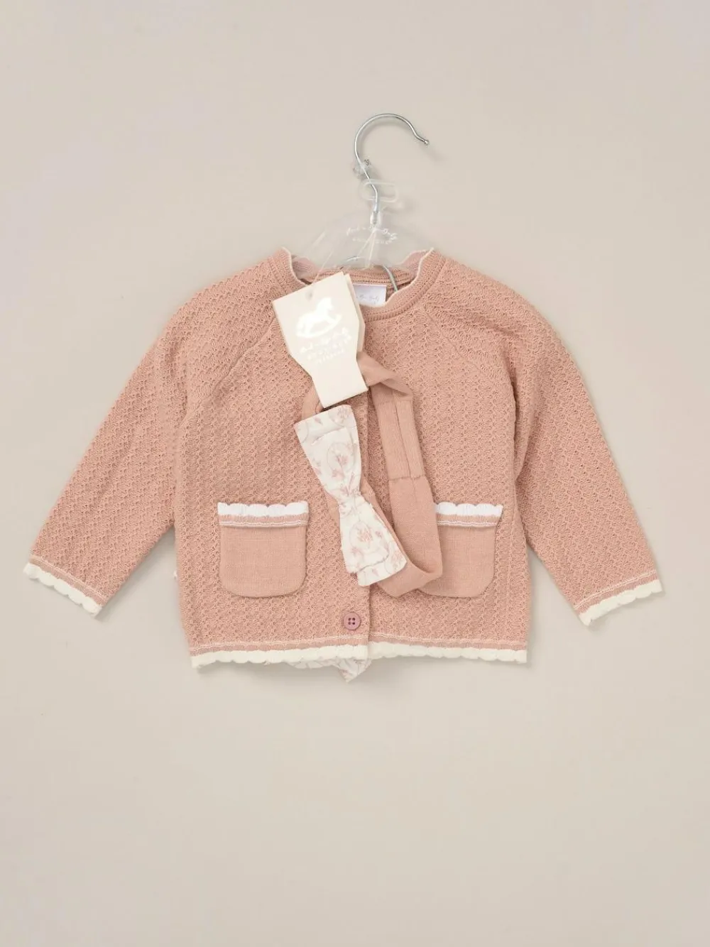 Outlet Rock-A-Bye Baby Boutique Pink Cardigan Woven Dobby Shorts Headband and Tights Outfit Set