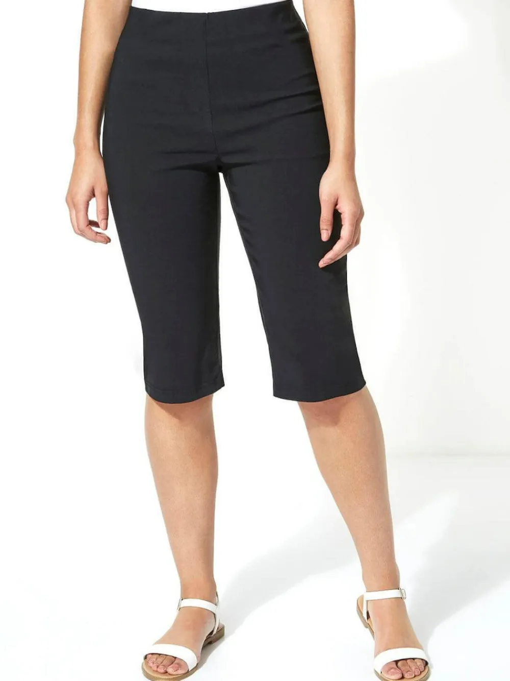 Roman Black Knee Length Stretch Shorts^Women Shorts