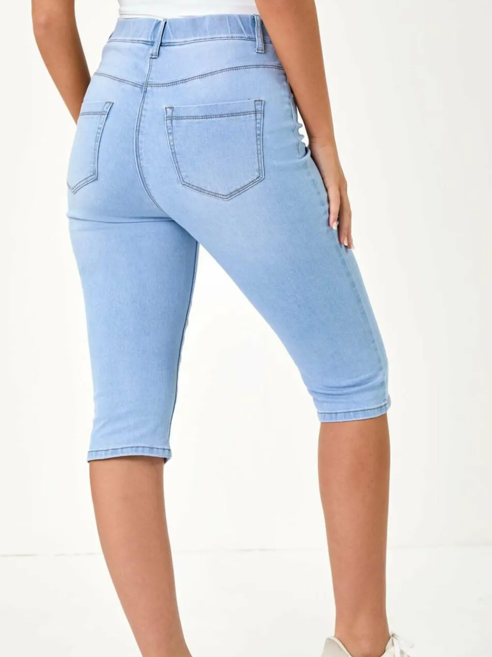 Discount Roman Blue Stretch Knee Length Pedal Pusher Shorts