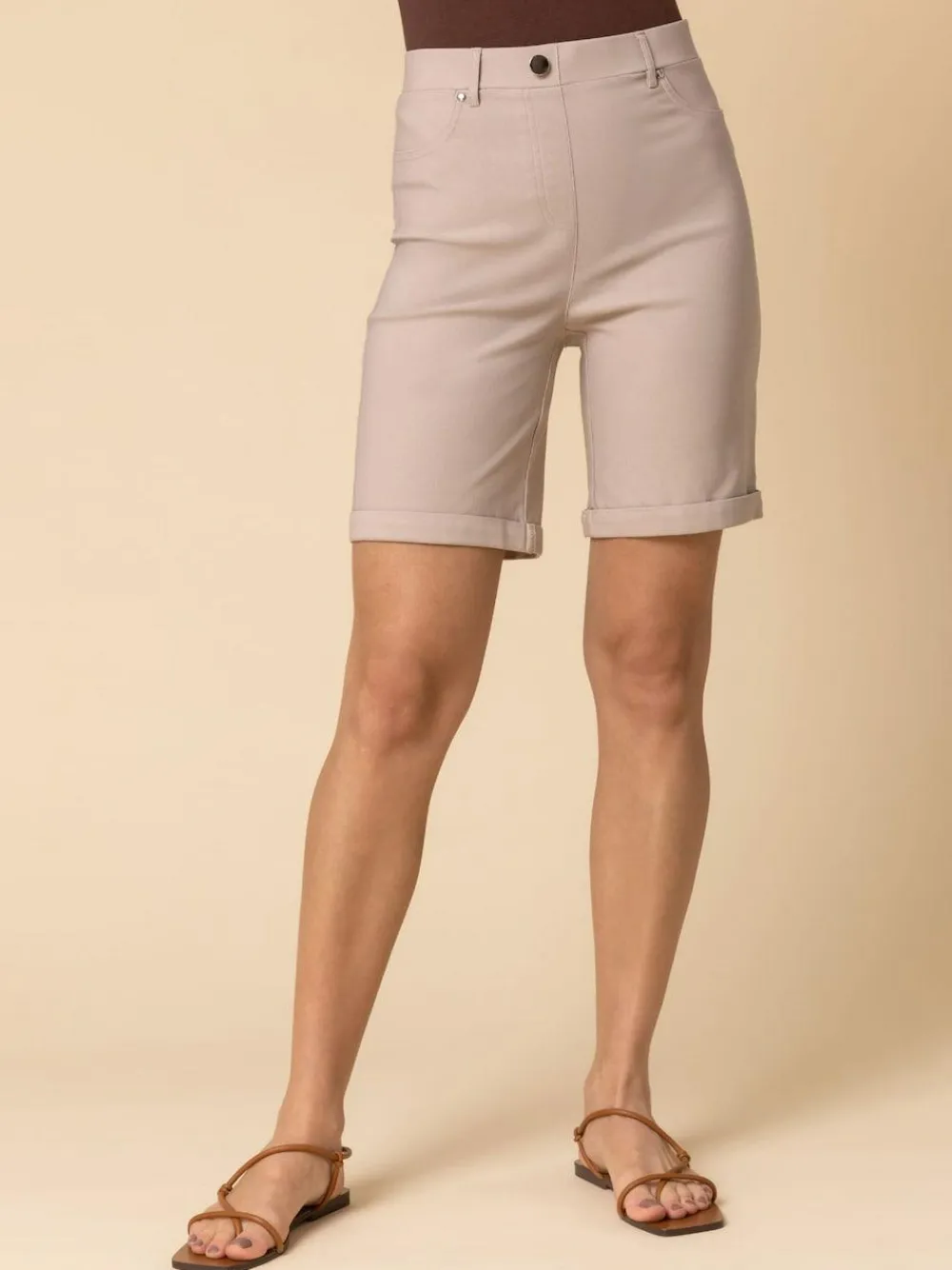 Roman Natural Turned Hem Stretch Shorts^Women Shorts