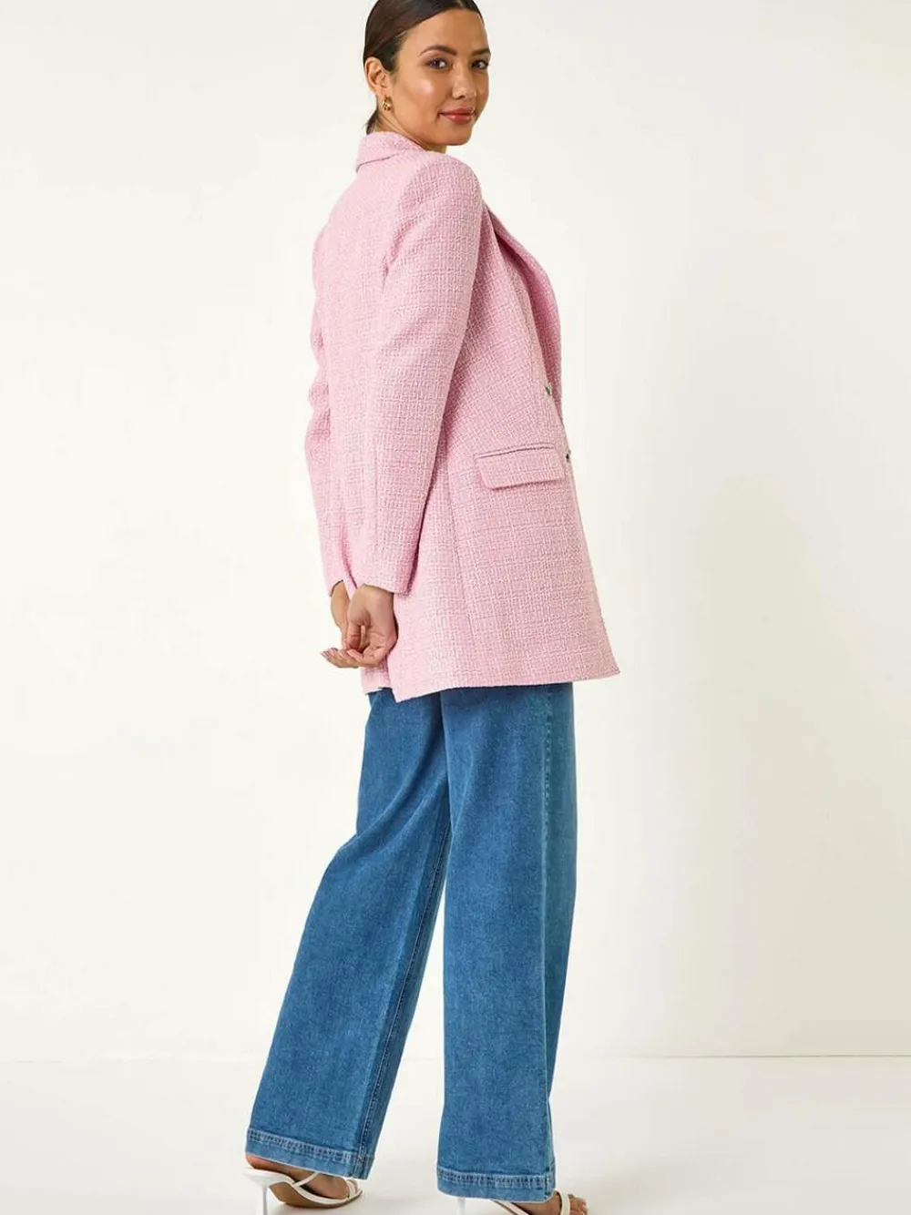 Online Roman Pink Tailored Longline Boucle Jacket