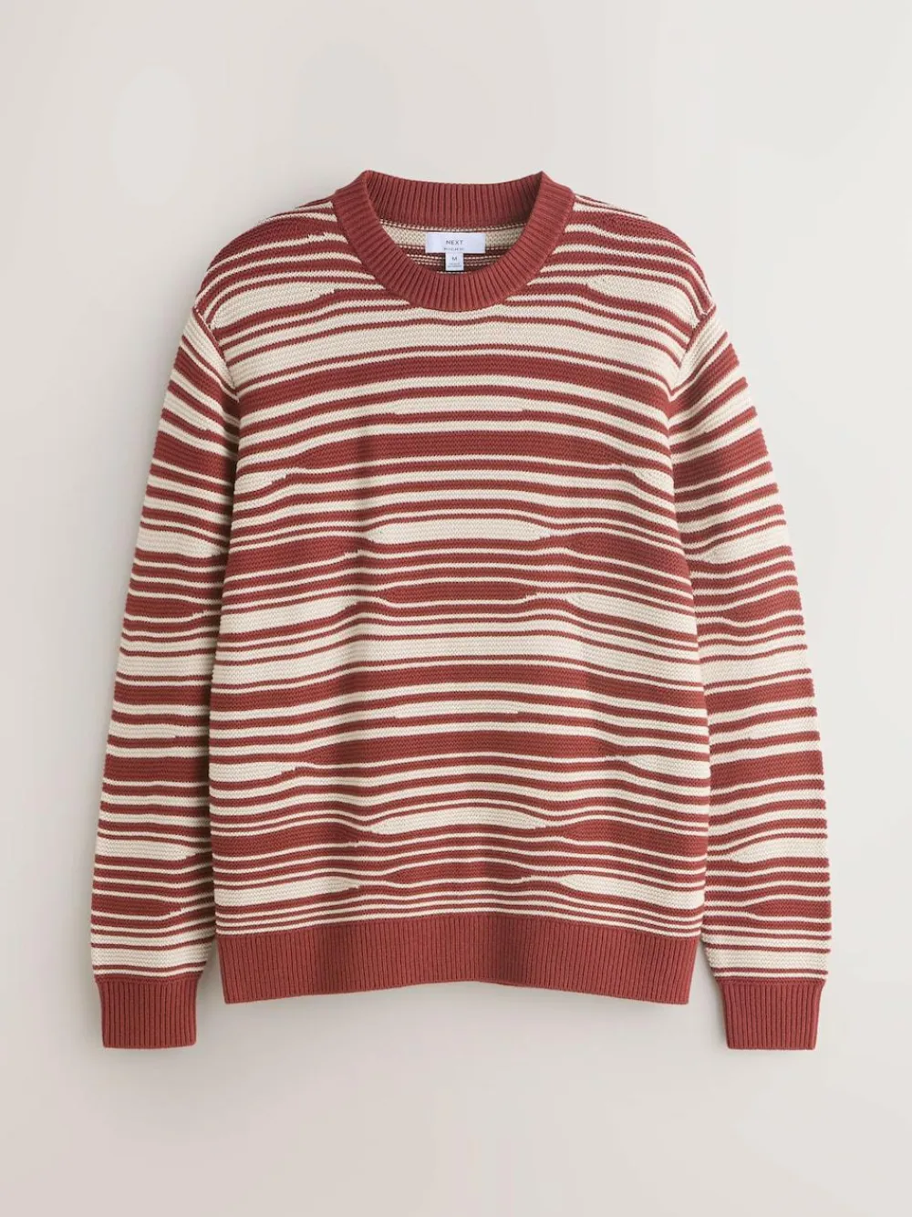 Outlet Next Rust Red Regular Fit Wave Stripe Design Crew Neck Jumper