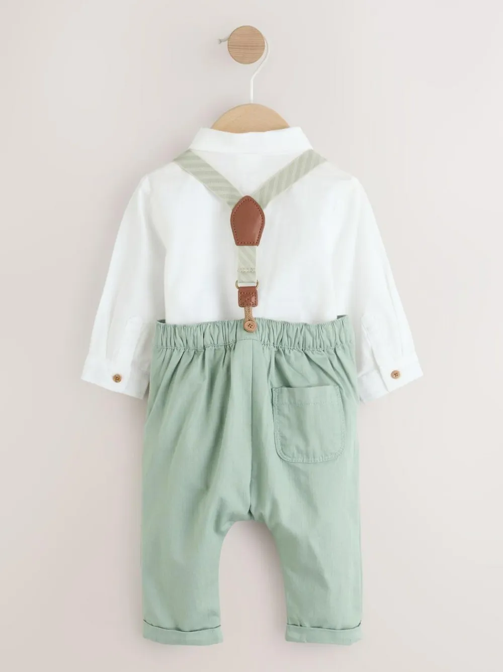 Online Next Sage Green Baby Shirt Trousers and Braces Set 3 Piece (0mths-2yrs)