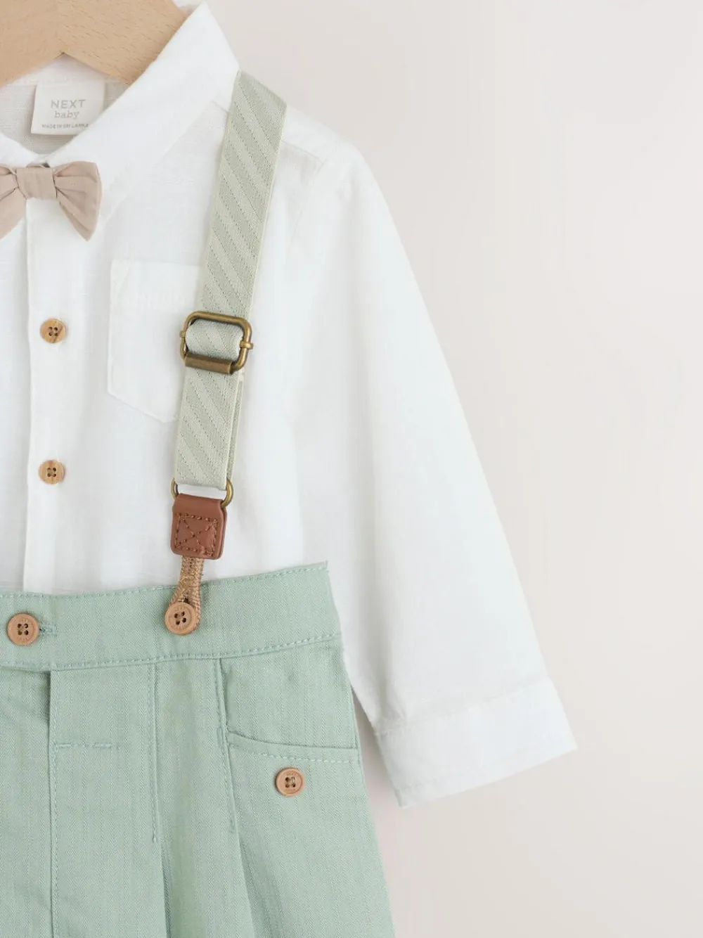Online Next Sage Green Baby Shirt Trousers and Braces Set 3 Piece (0mths-2yrs)