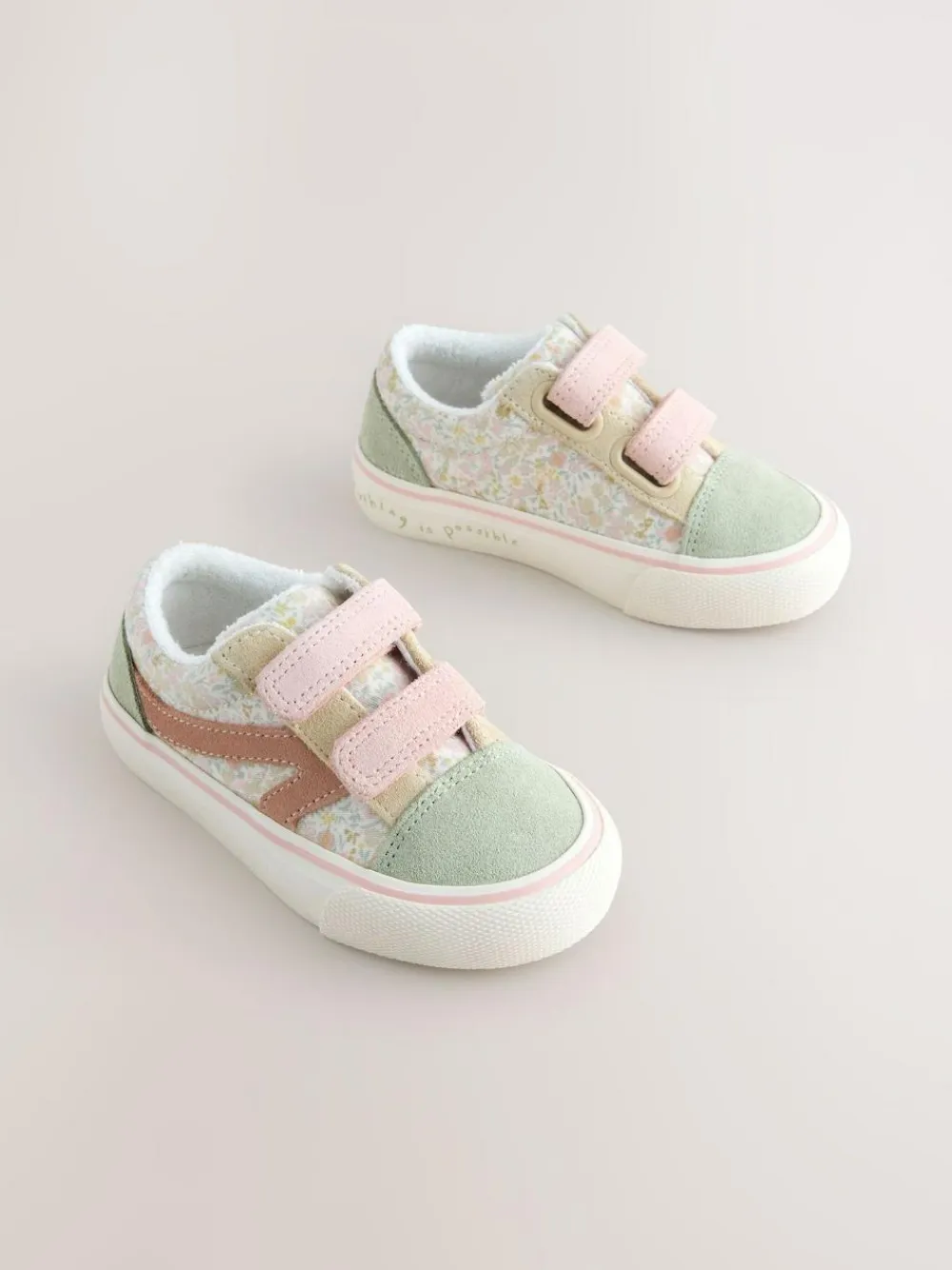 Outlet Next Standard Fit (F) Touch Fastening Trainers Sage Green Floral