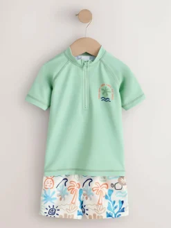 Next Sage Green Rash Vest and Swim Shorts Set (3mths-7yrs)^BOY Swimwear|Swimwear