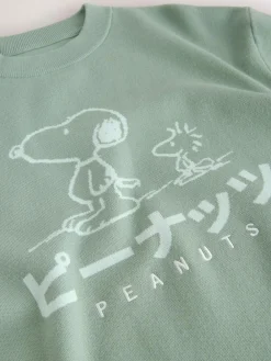 Next Sage Green Relaxed Fit Snoopy Graphic Print Crew Neck Jumper^ Knitwear|Knitwear