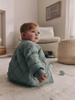 Next Sage Green Tulip Quilted Nylon Baby Jacket (0mths-2yrs)^ Coats, Jackets & Pramsuits|Coats, Jackets & Pramsuits