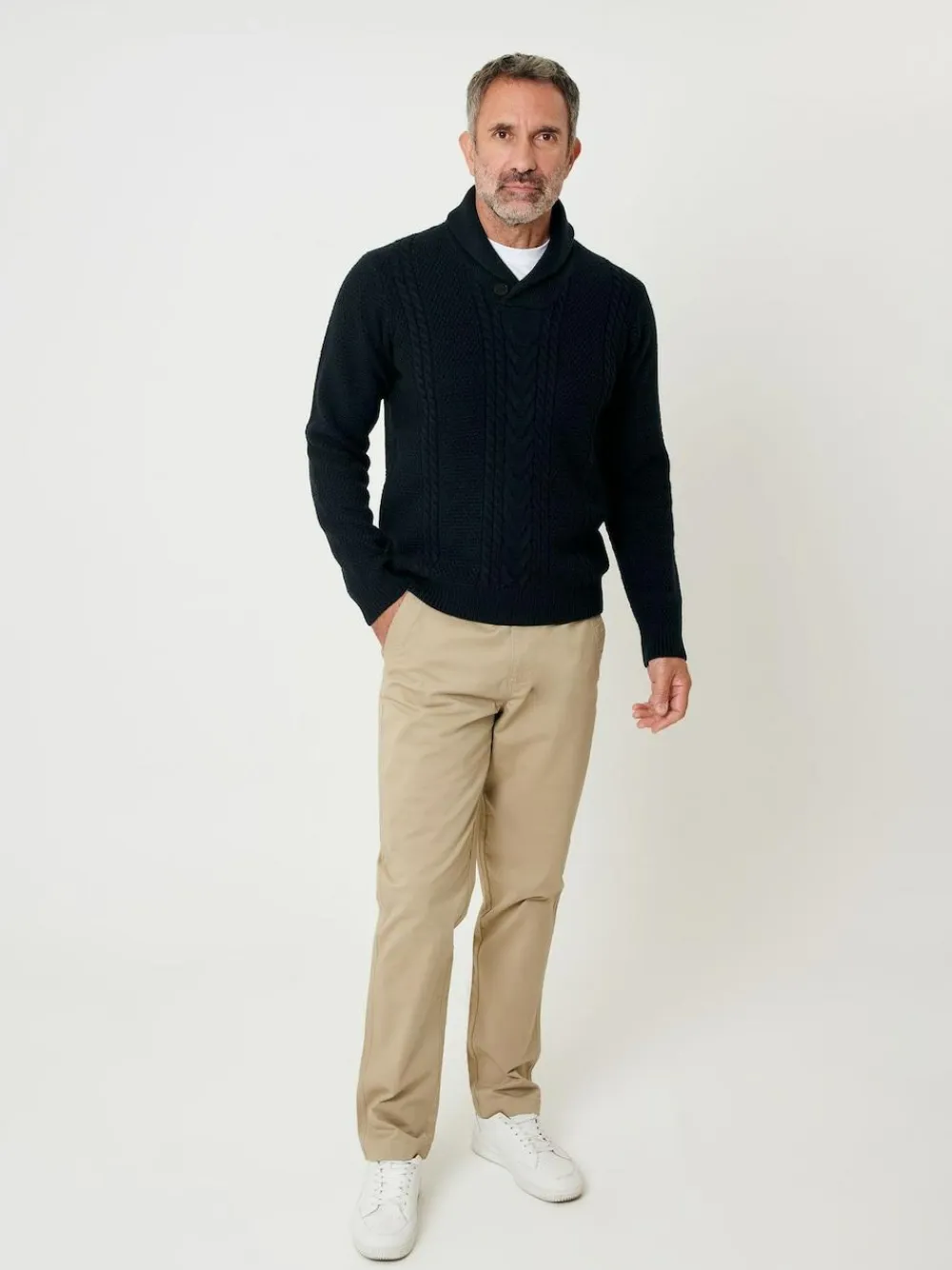 Discount Saltwell Cable Knit Shawl Neck Jumper Blue