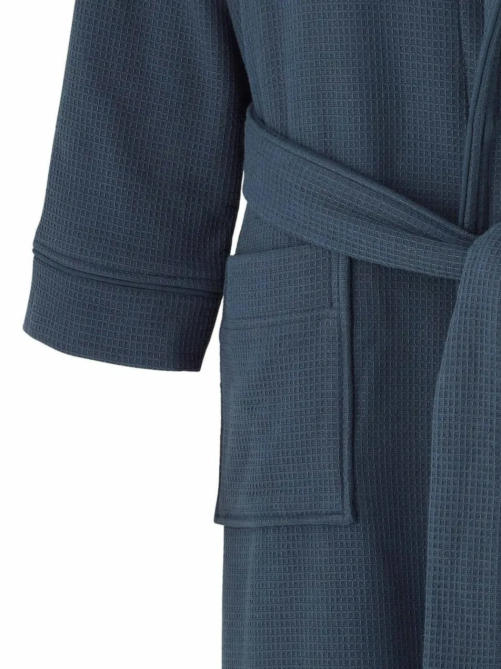 New Savile Row Company Cotton Waffle Dressing Gown With Terry Lining Blue