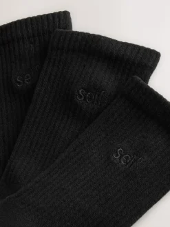 Discount self. Black 3 Pack Cushion Sole Lounge Ankle Socks 3 Pack