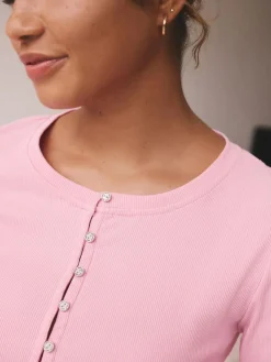 Discount self. Ribbed Button Through Pyjamas Bright Pink