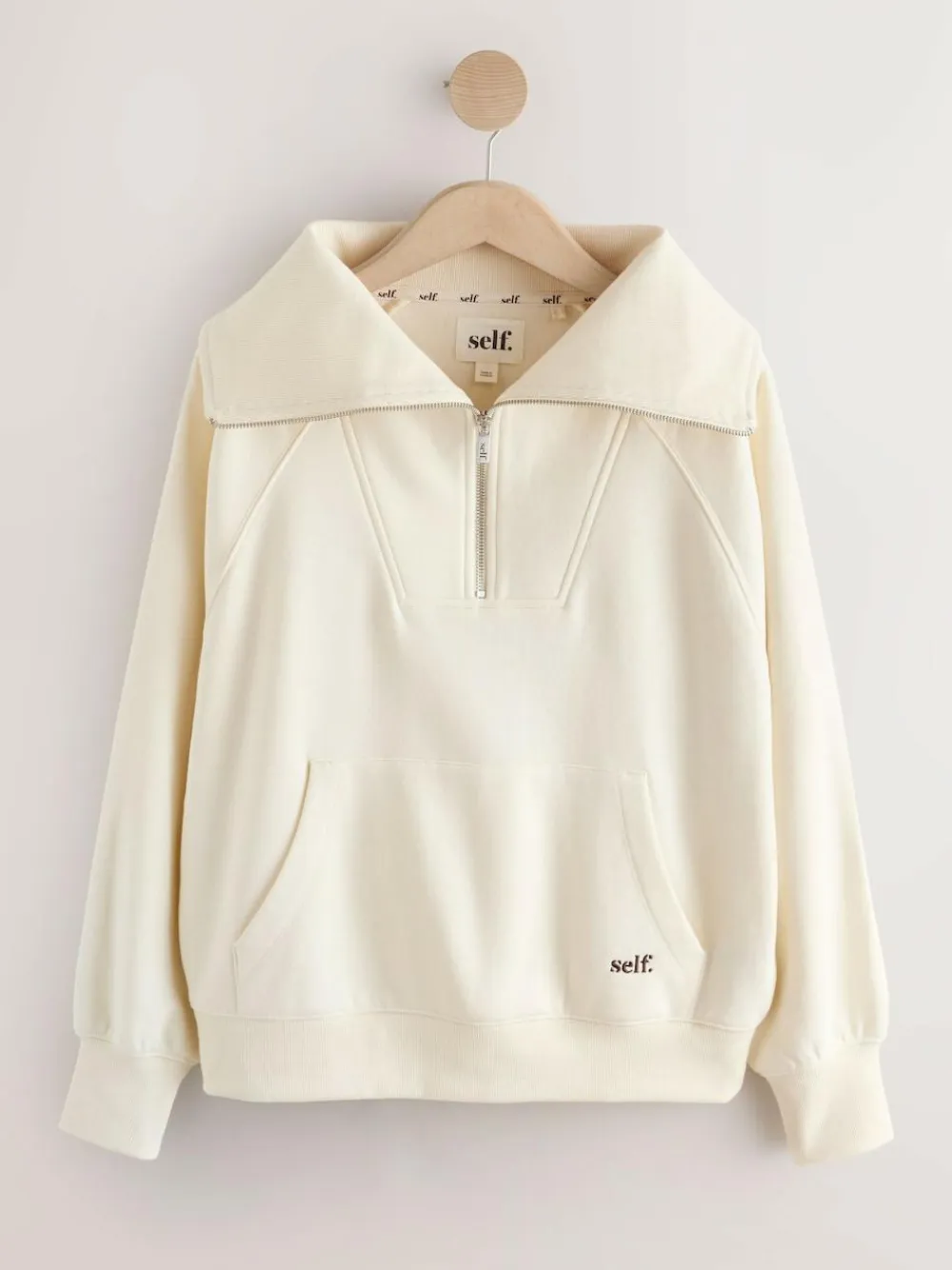 New self. Ecru Half Zip Collar Sweatshirt