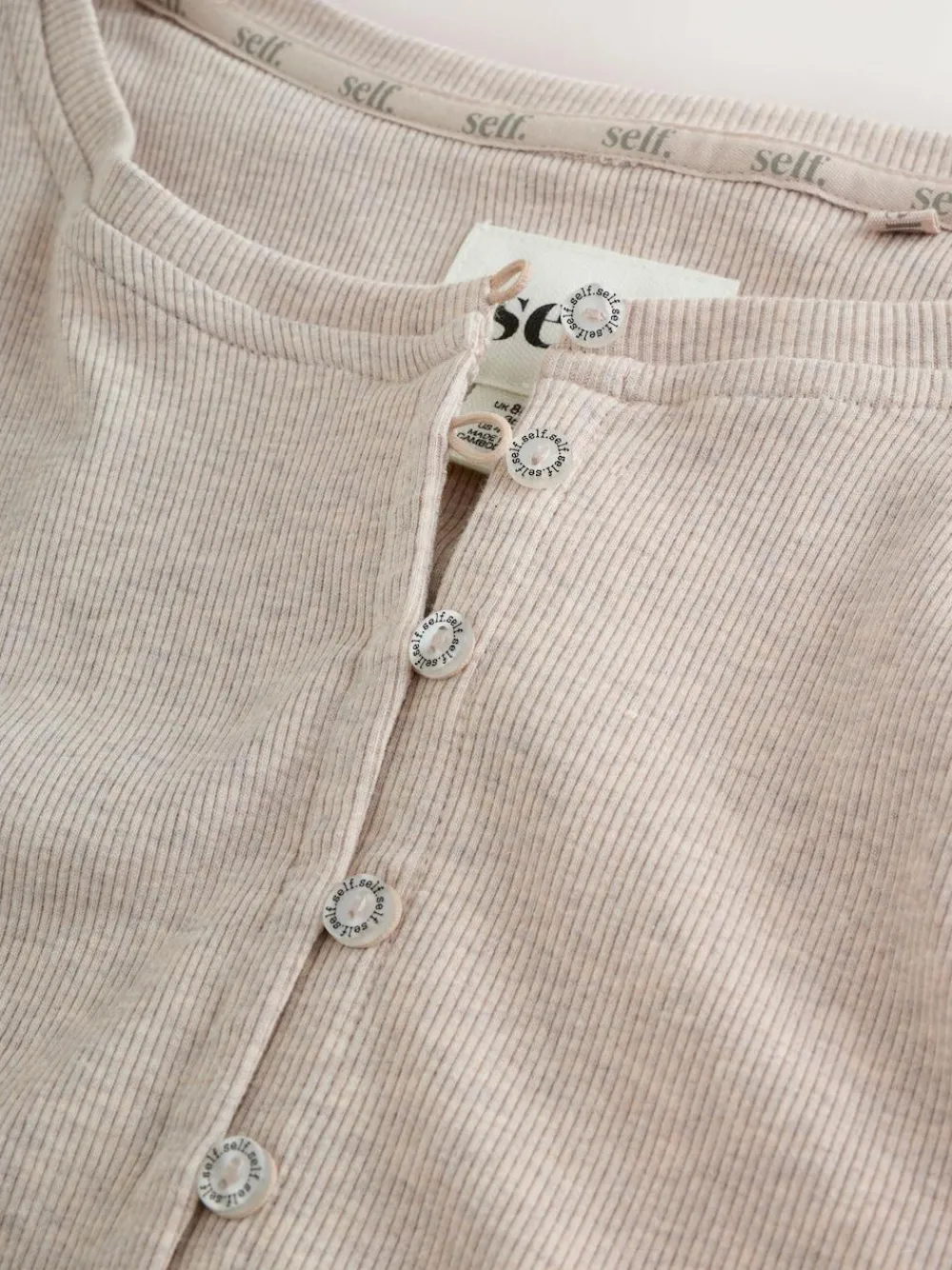 Discount self. Ribbed Button Through Pyjamas Oatmeal