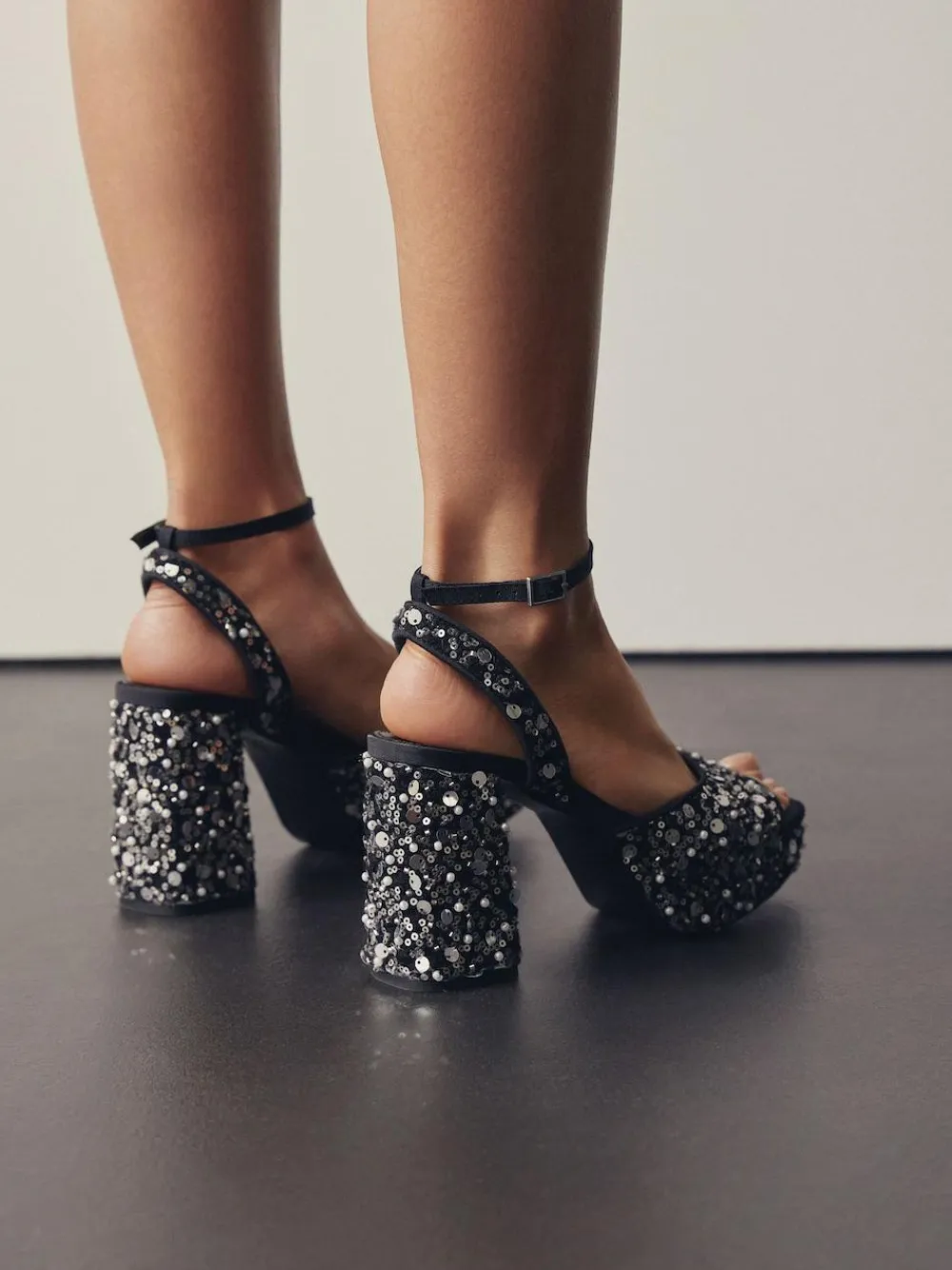 Hot Next Sequin Forever Comfort® Square Toe Sequin Block Heeled Sandals