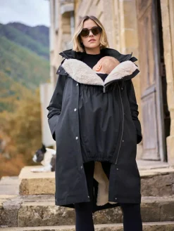 Hot Seraphine 3 in 1 Maternity & Babywearing Parka with Borg Lining Black