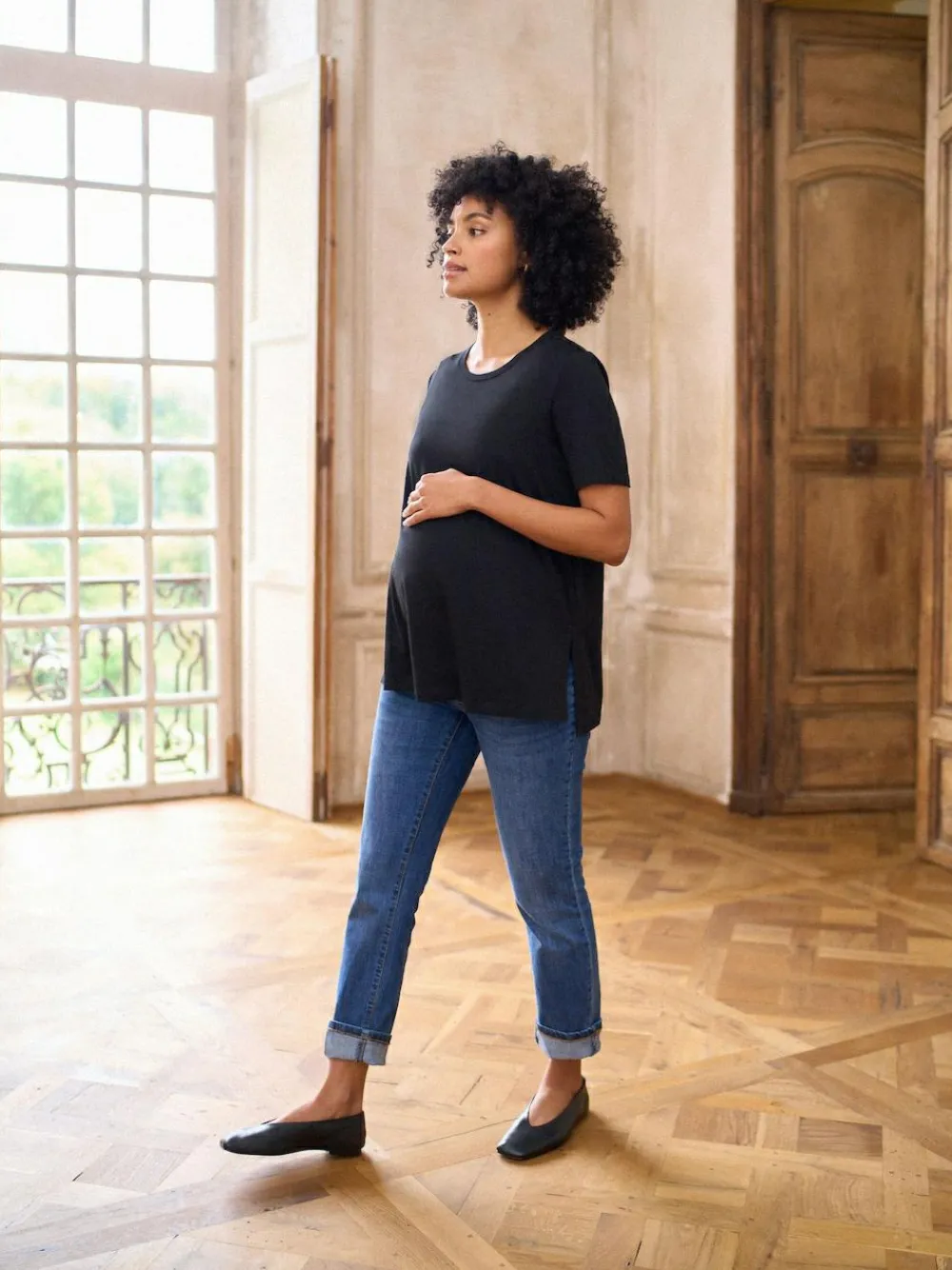 Clearance Seraphine Maternity Short Sleeve Cotton Modal T-Shirt Black