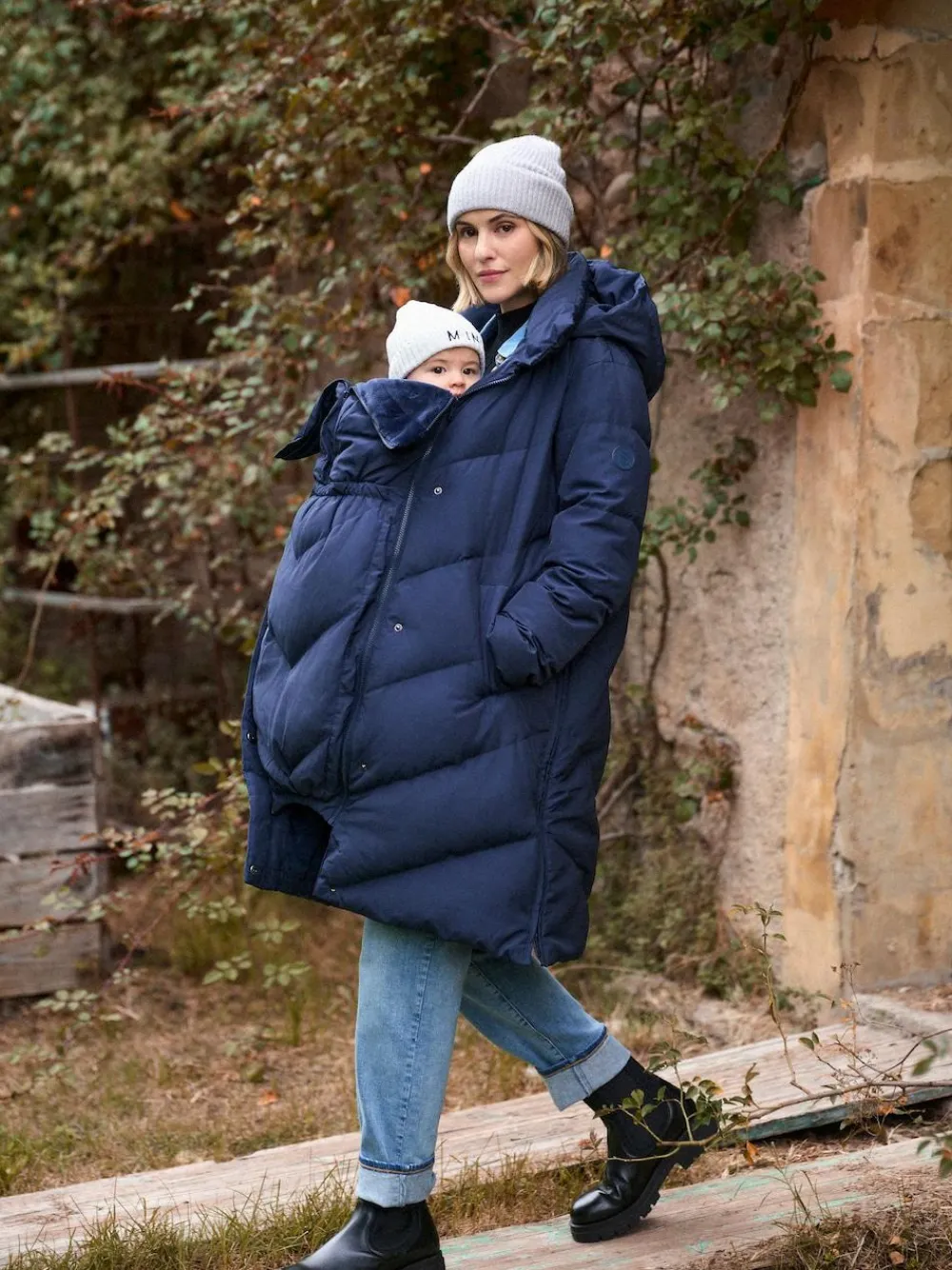 New Seraphine Long Chevron 3 in 1 Maternity & Babywearing Down-filled Coat Blue