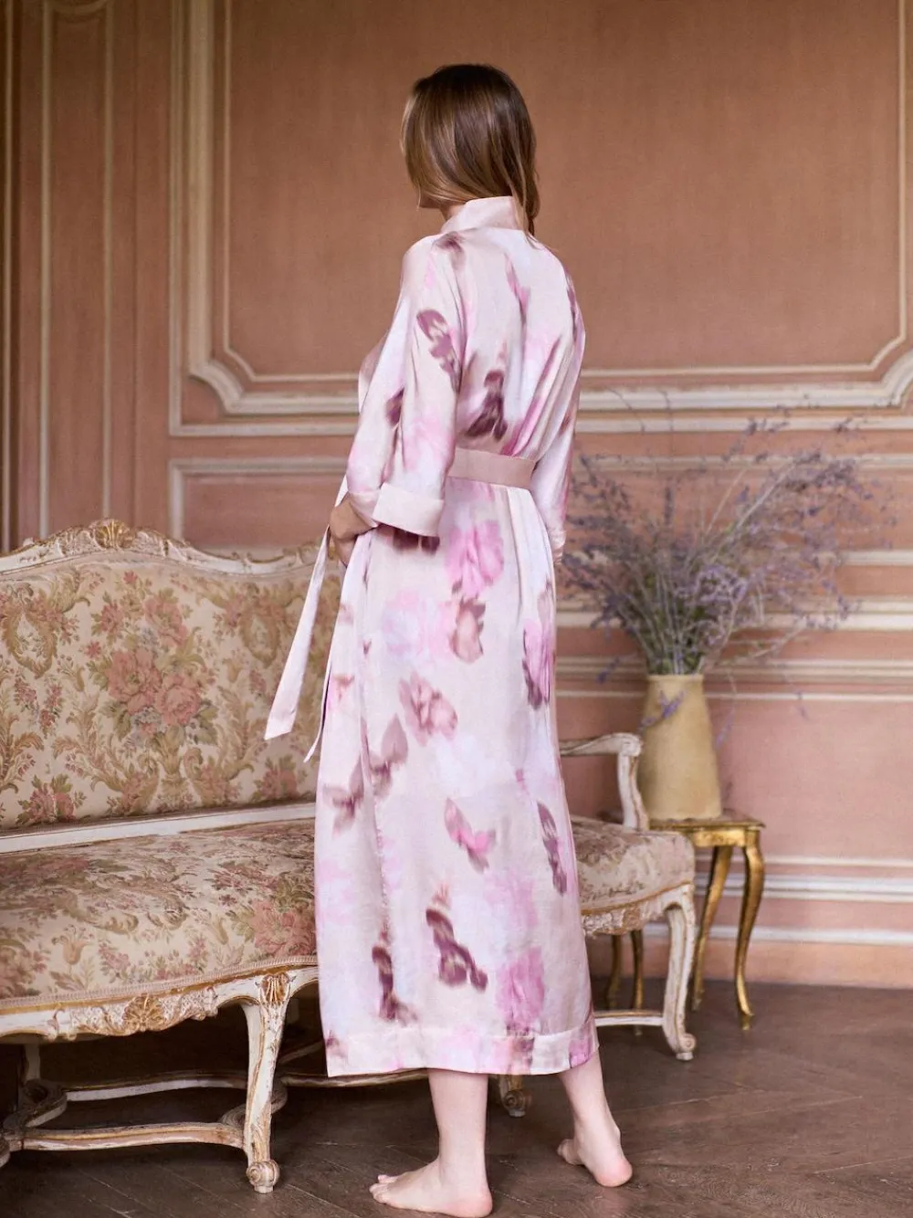 Hot Seraphine Pink Floral Print Maternity Satin Kimono