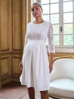 Seraphine White Ivory Premium Lace Bodice Maternity & Nursing Occasion Bridal Dress