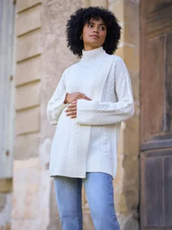 Clearance Seraphine White Ivory Premium 100% Merino Wool Maternity & Nursing Longline Jumper