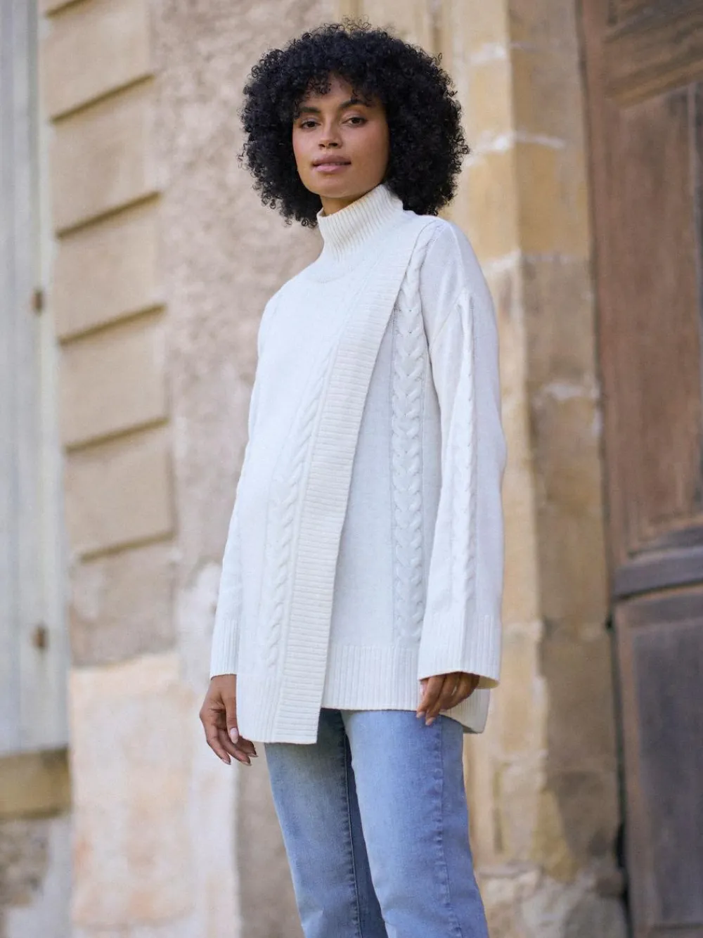 Clearance Seraphine White Ivory Premium 100% Merino Wool Maternity & Nursing Longline Jumper