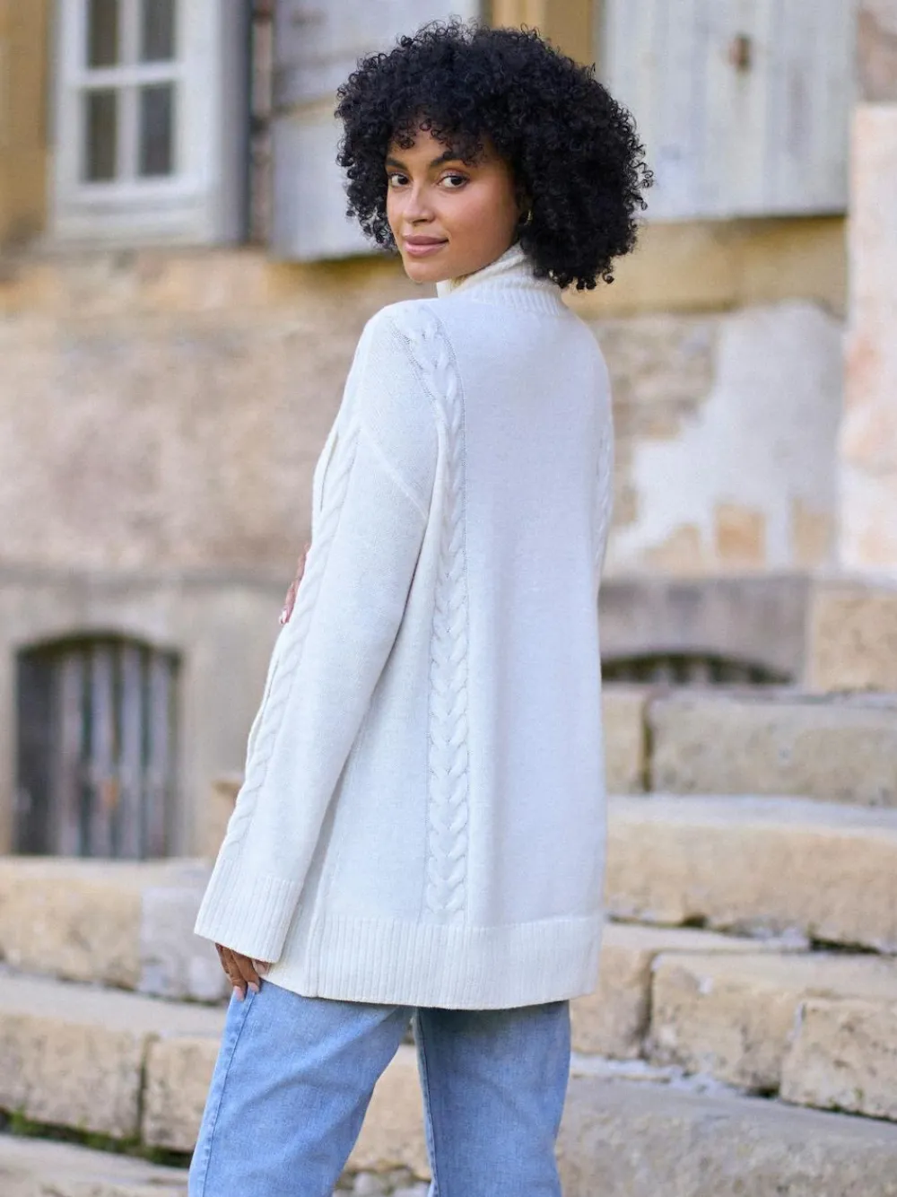 Clearance Seraphine White Ivory Premium 100% Merino Wool Maternity & Nursing Longline Jumper