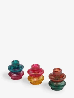 Best Next Set of 3 Multicolour Glass Tea Light and Taper Candle Holders