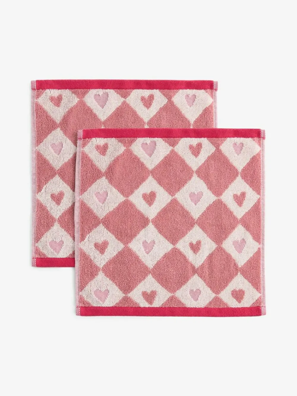 Next Set of 2 Pink Heart Face Cloths^ Towels & Bathmats