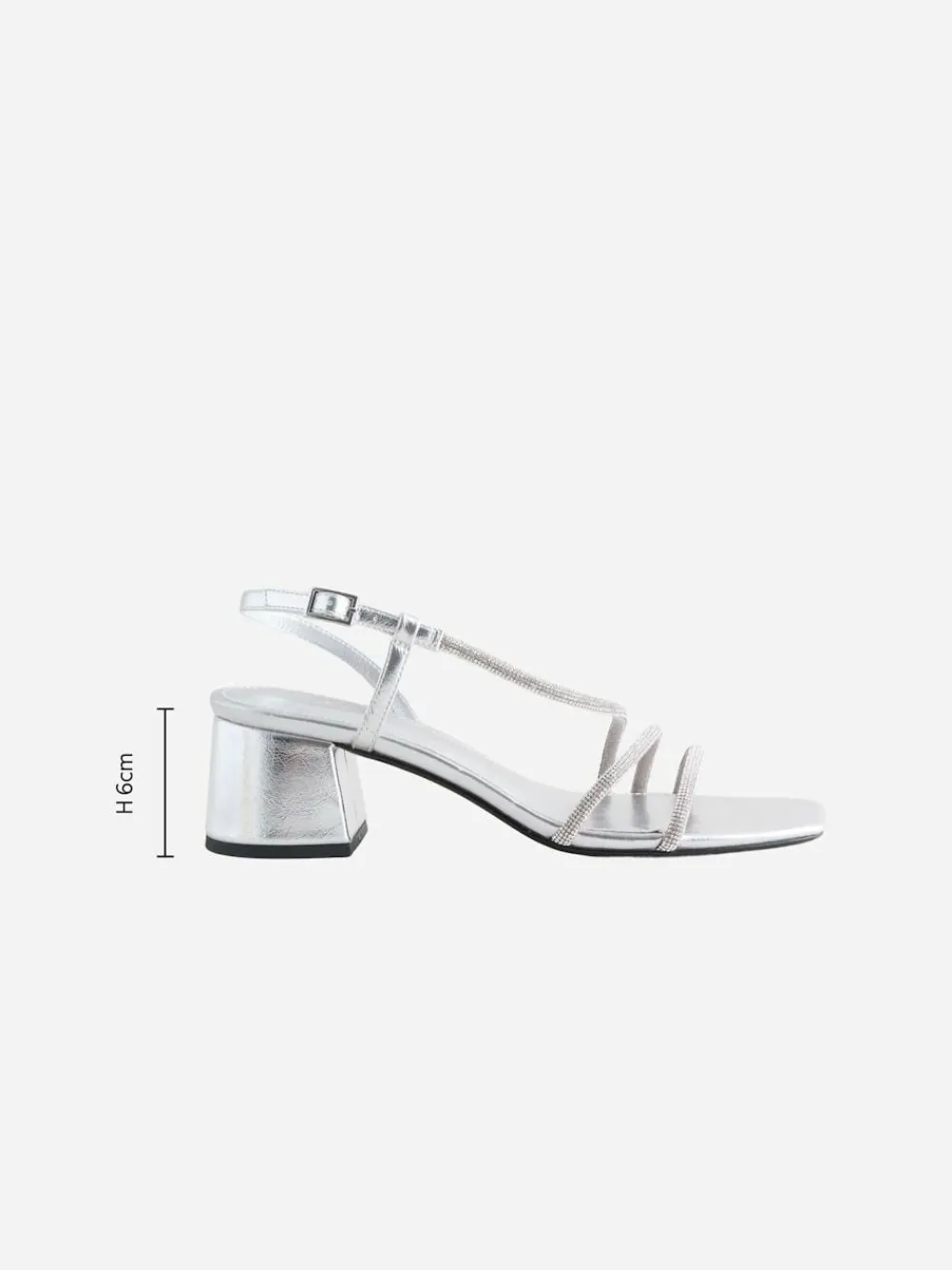 New Next Forever Comfort Square Toe Jewelled Strappy Block Heeled Sandals Silver
