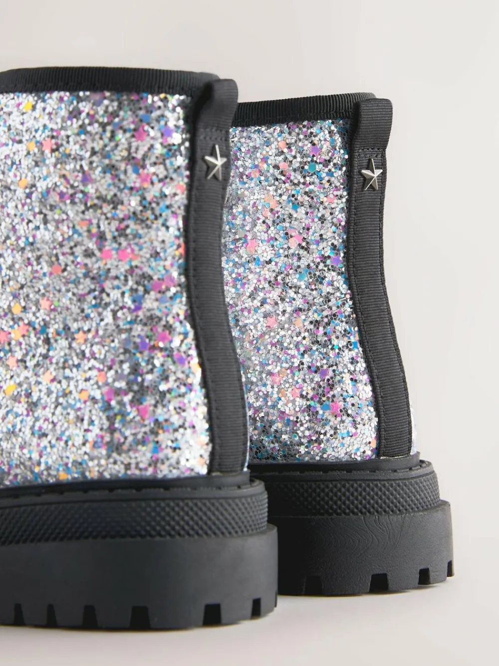Next Silver Glitter Wide Fit (G) Warm Lined Lace-Up Ankle Boots^ Boots|Boots & Wellies