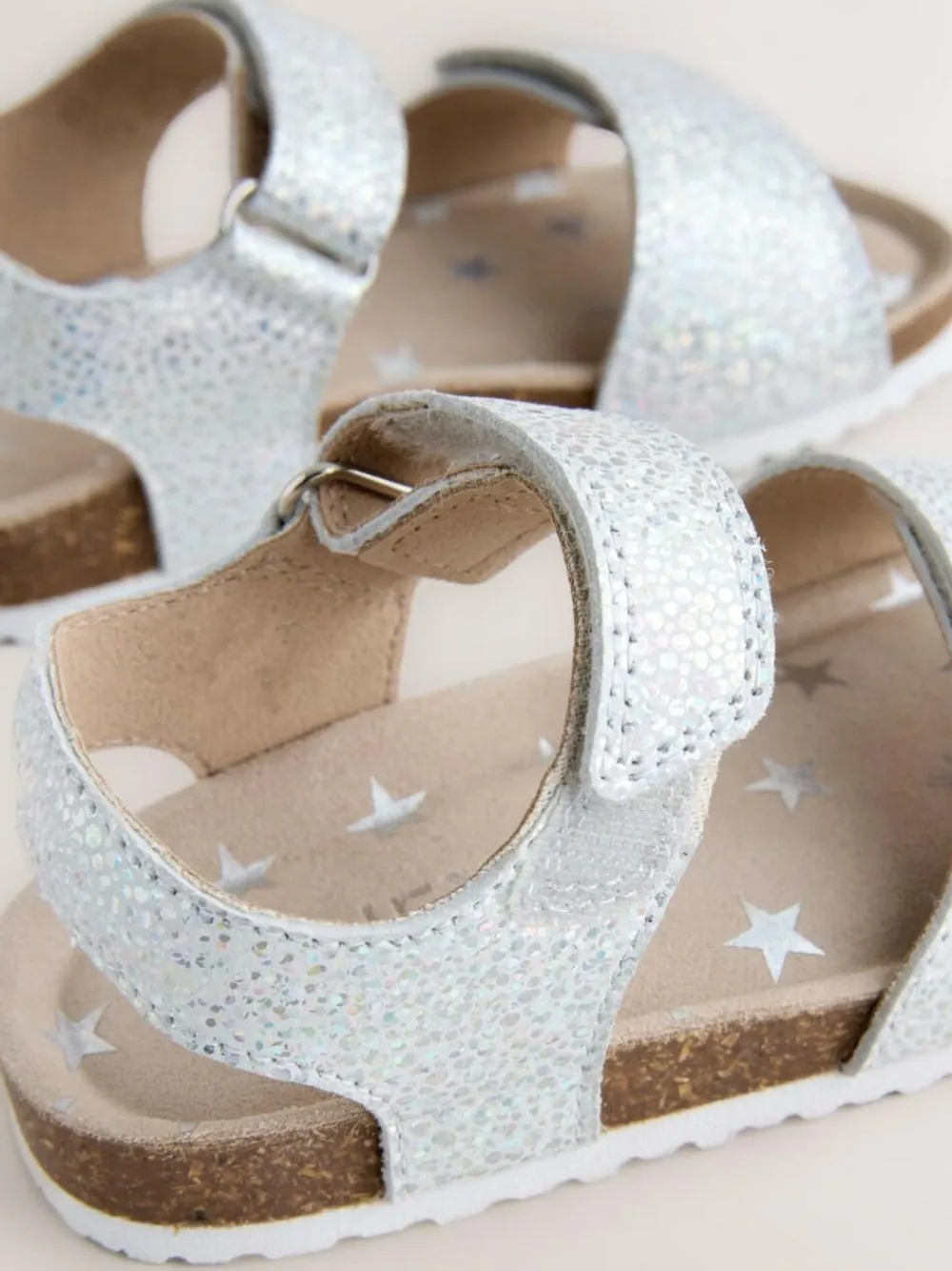Hot Next Wide Fit (G) Touch Fastening Corkbed Sandals Silver