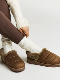 Outlet Simply Be Slingback Fluffy Slippers Brown