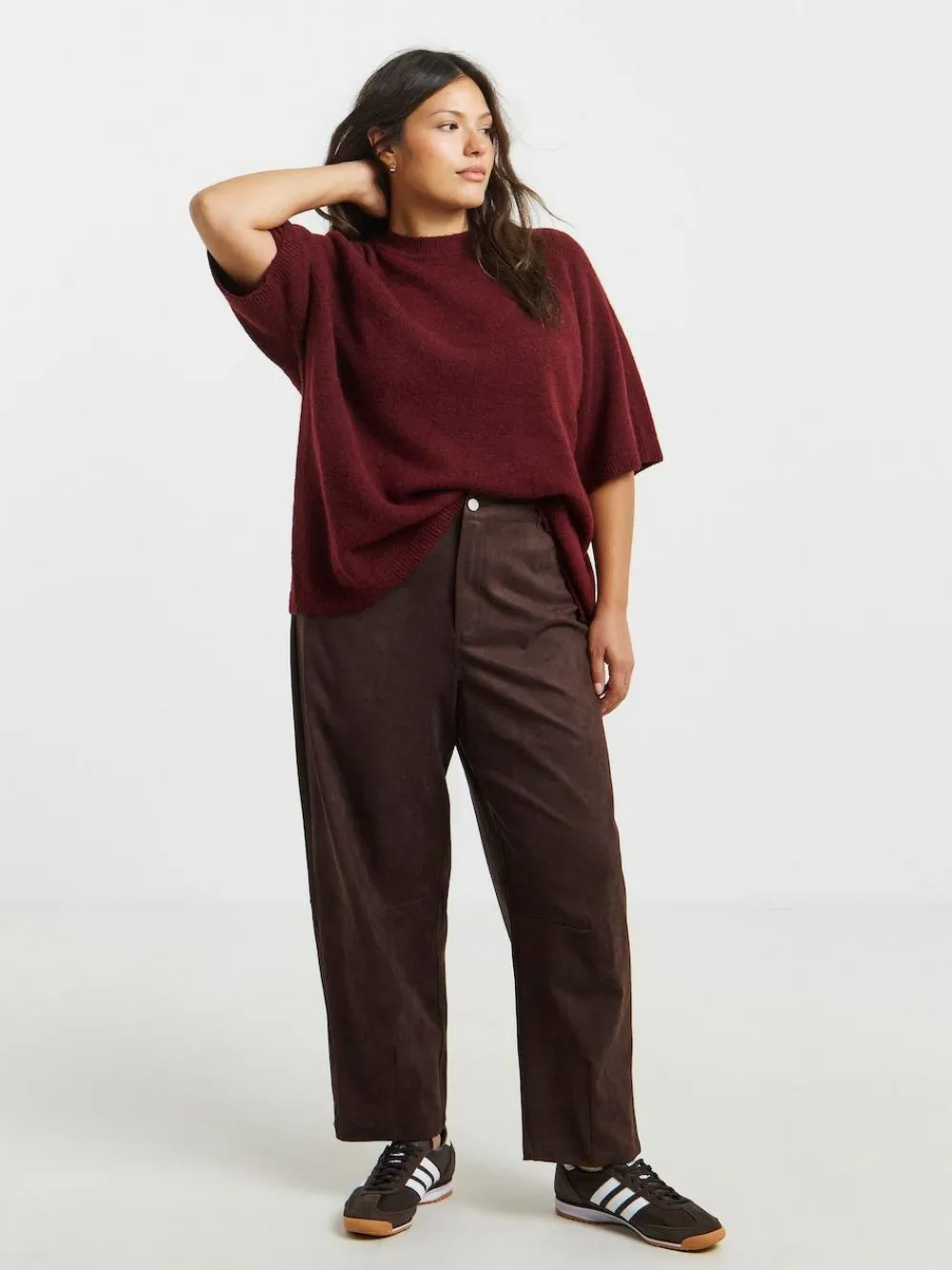 Simply Be Brown Suedette Barrel Leg Trousers