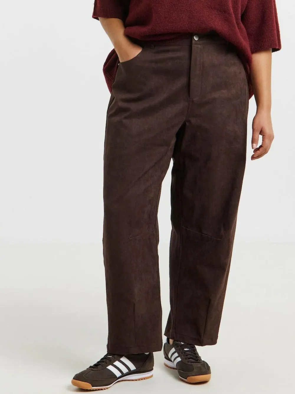 Simply Be Brown Suedette Barrel Leg Trousers
