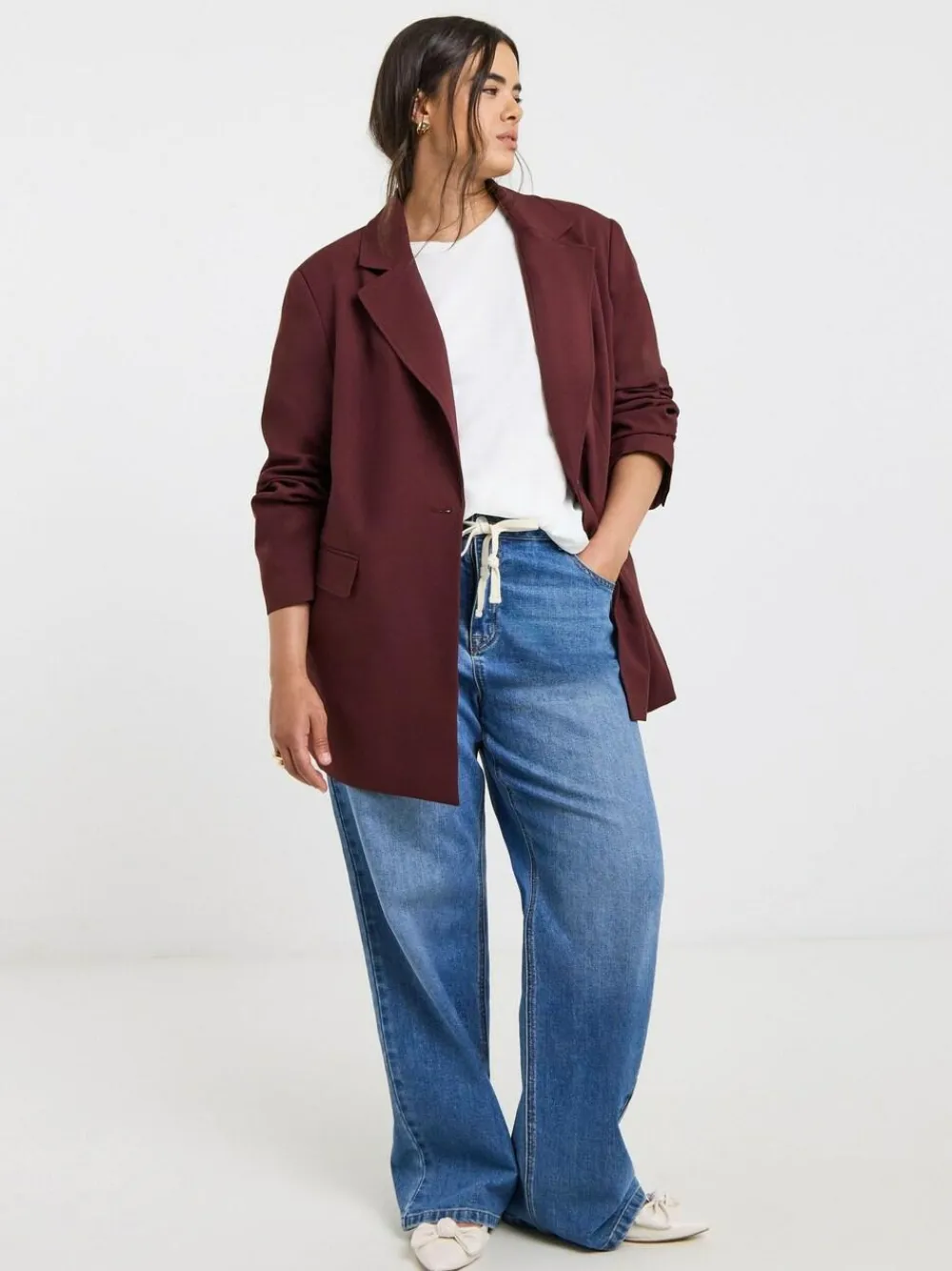 Discount Simply Be Oversized Single Breasted Blazer Burgundy Red