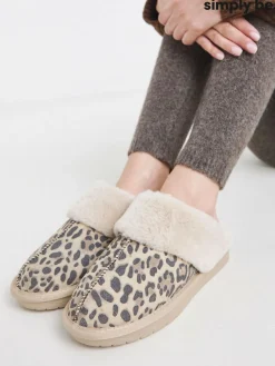 Clearance Simply Be Standard Fit Faux Fur Lined Suede Mule Slippers Light Brown