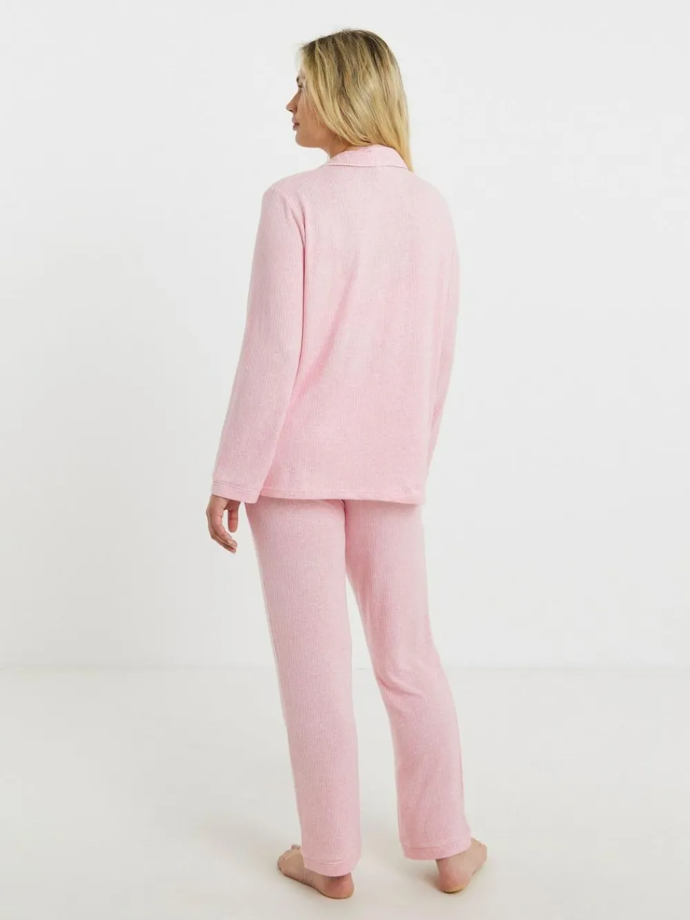 Simply Be Pink Pretty Secrets Brushed Ribbed Button Through Pyjama Set^Women Pyjamas