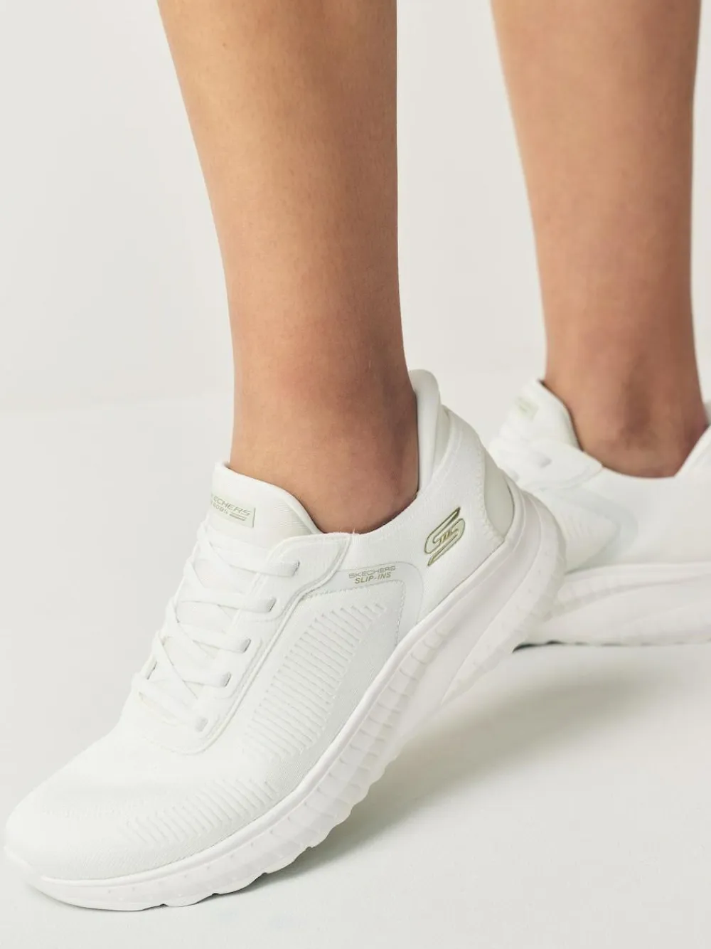 Best Skechers Chalk White BOBS Sport Squad Chaos Slip In Trainers