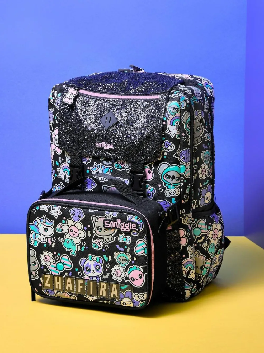 Online Smiggle Trailblazer Foldover Attach Backpack Black