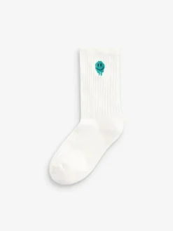 Hot Next Sport Rib Socks 5 Pack Smile Face Embroderies