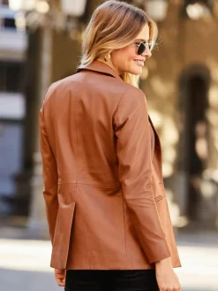 Best Sosandar Leather Blazer Brown