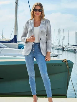 Sosandar Grey Gingham Dogtooth Blazer^Women Blazers|Suits & Tailoring
